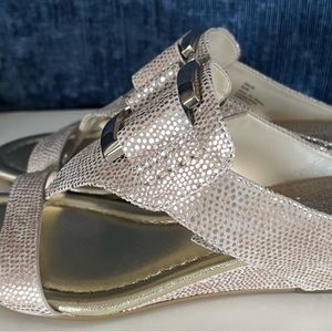 Donald J Pliner 2” Wedge Sandals. Beige with Gold tones